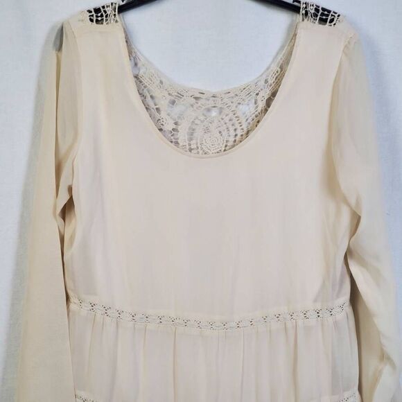 Wrangler Women’s Boho Cream Dress with Crochet Lace Detail Size Small Long Sleev - Picture 2 of 9
